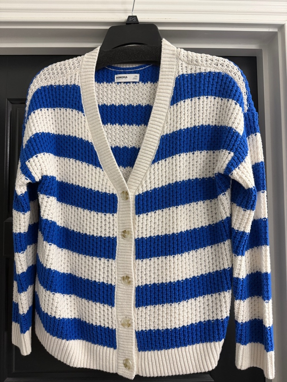 Sonoma Blue and Cream Striped Button Cardigan